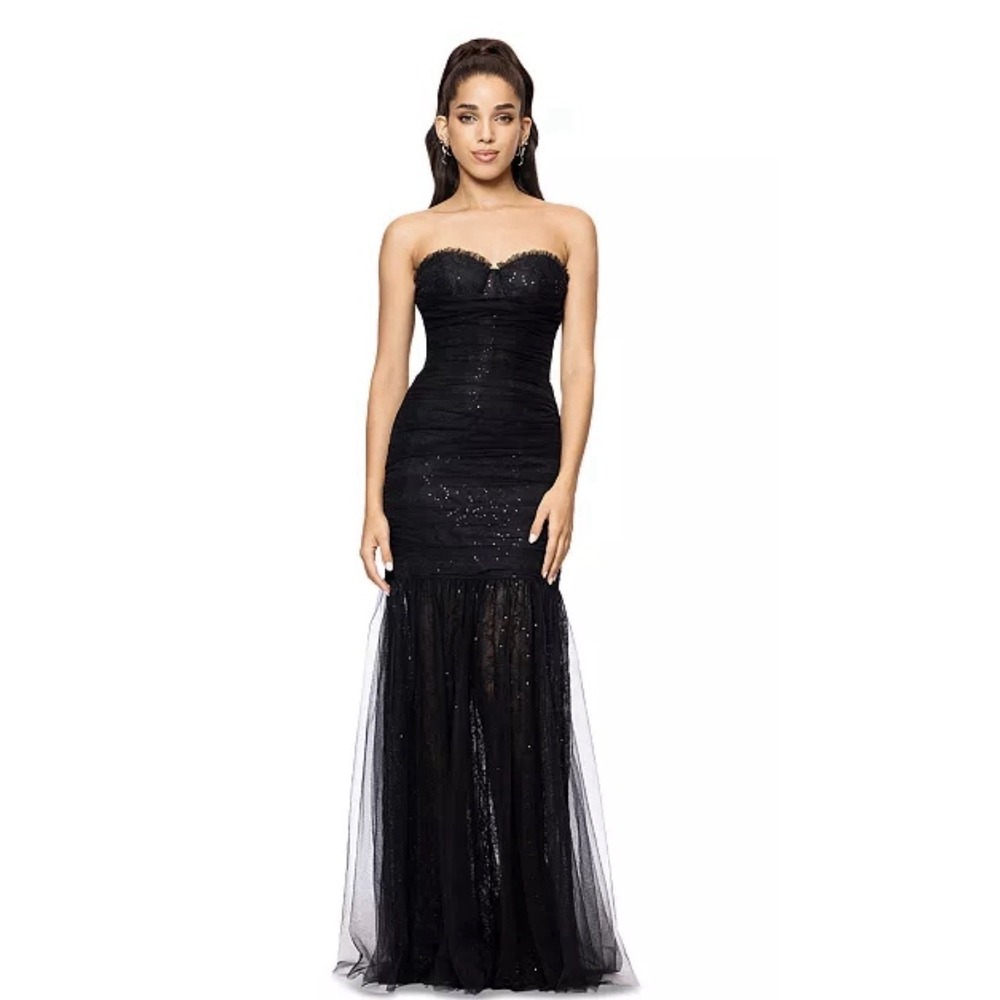 Betsy & Adam Women's Sequined Lace Stretch Corset Gown - Black - Size 4 NWT $299
